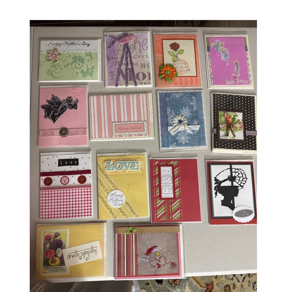 Handmade Greeting Card Lot 14pc Mothers Day Birthday Sympathy Holiday Assorted